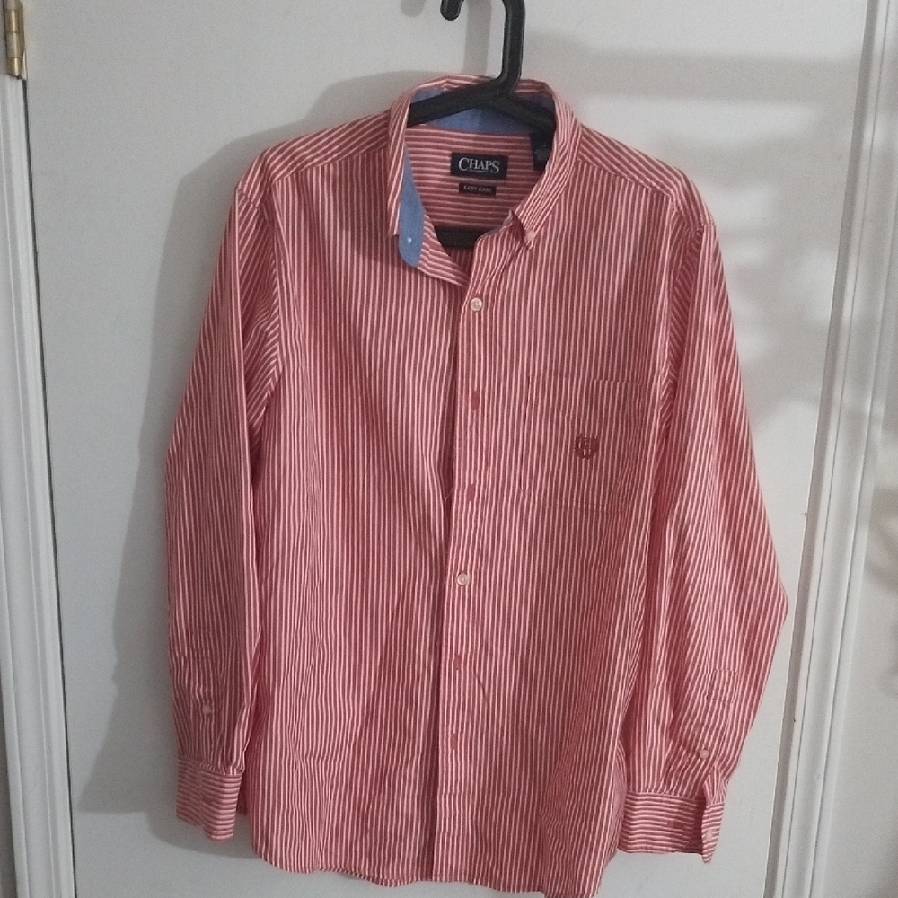 Chaps Men's Red and White Striped Shirt